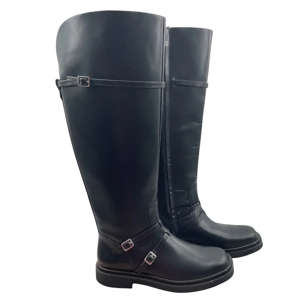 Sarto by Franco Sarto Ainsley Black Leather Over The Knee Moto Boots Womens 6.5M